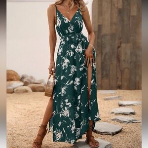 SHEIN Dark Green Floral Dress